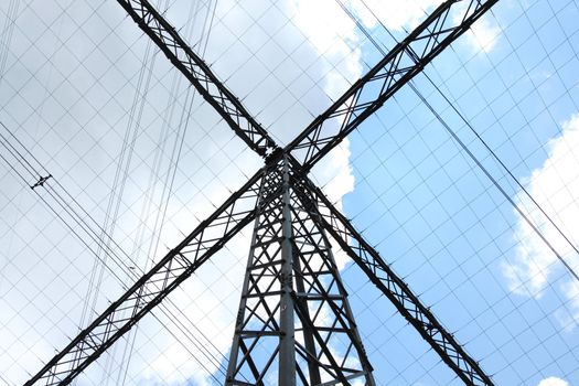 Special type of power transmission tower with cables 