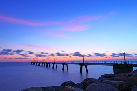 Sunset view on runway lights