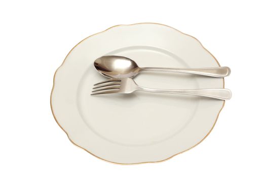 empty plate fork spoon photo on the white