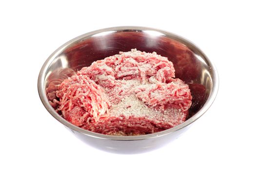 mince meat in bowl, photo on the white background