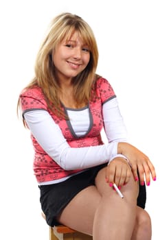 teenager from cigarette, photo on the white background