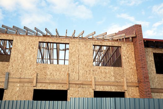 Second floor and roof of a new house during construction