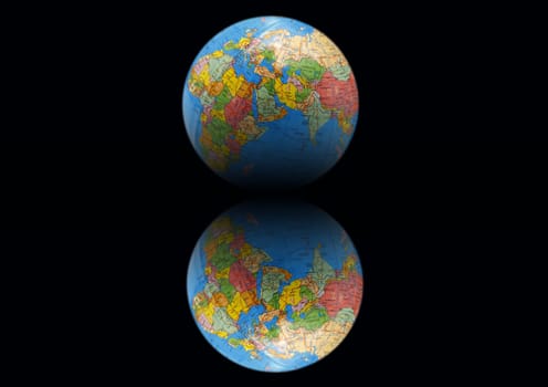 Earth on a black background with mirror