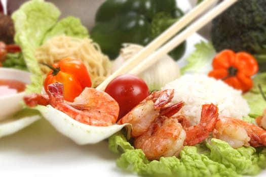 Chinese food with ingredients to make a meal