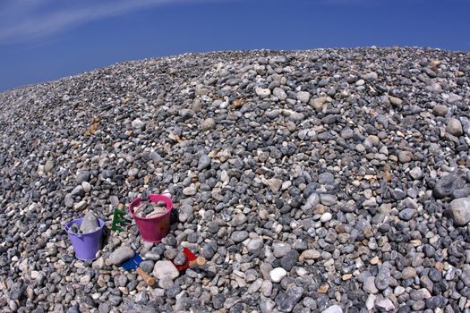 Flintstone on the beach along the coast of Normandie in France