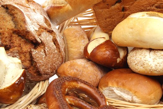 Various kinds of fresh baked  bread, breadrolls and buns