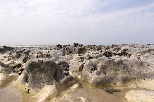 Chalk cliff along the beach in Normandie in France