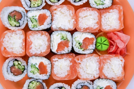 Closeup japanese sushi set at plate closeup