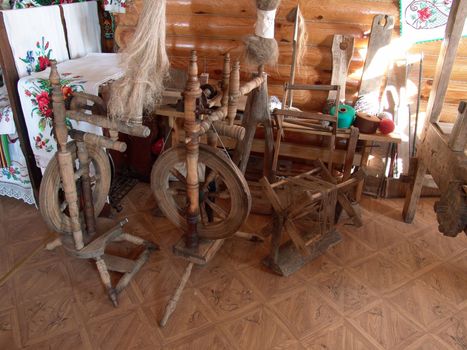  Interior in the ancient house, the typical Ukrainian old distaff