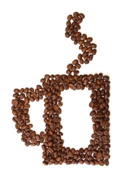 cup made ​​from coffee beans on white background