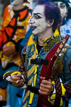 MONTEVIDEO, URUGUAY - JANUARY 27 2011 : A costumed carnaval participant in the annual national festival of Uruguay ,held in Montevideo Uruguay on January 27 2011 