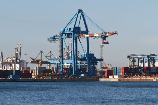 trading port with cranes containers, Genova, Italy