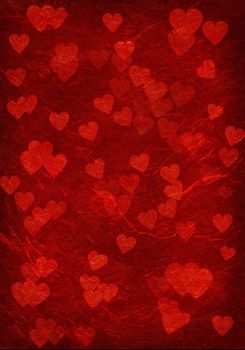 Bright red background with hearts.