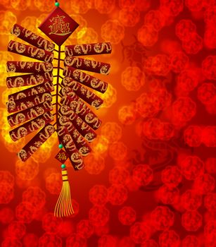 Happy Chinese New Year Dragon Red Firecrackers Blurred Background Illustration