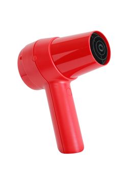 Nice modern red hair dryer isolated on white background. Clipping path is included