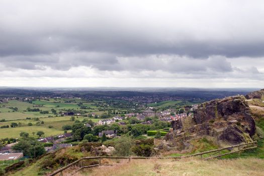 view from mow cop castle in the Biddulph valley in the county of Staffordshire in England