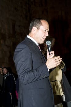 JERUSALEM - NOV 03 : The mayor of Jerusalem Nir Barkat opens the annual medieval style knight festival held in the old city of Jerusalem on November 03 2011