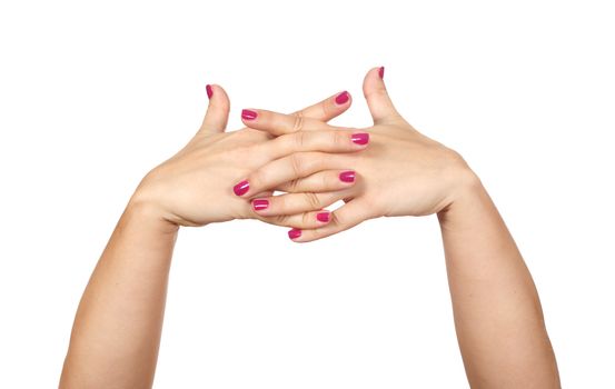 women hand. photo on the white background