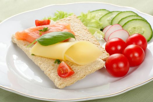 Dietetic sandwich crisp bread healthy breakfast colored photo