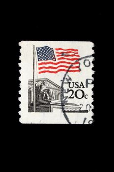 Patriotic stamp featuring usa flag, on the black