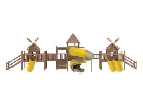 Wooden playground isolated on white background