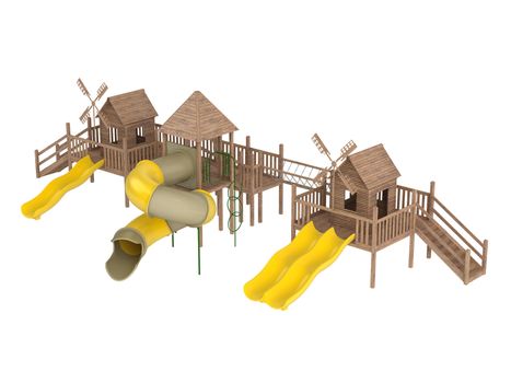 Wooden playground isolated on white background