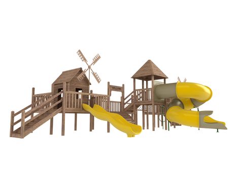 Wooden playground isolated on white background