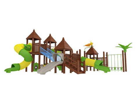 Wooden playground isolated on white background