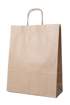 Recyclable paper bag isolated on white background.