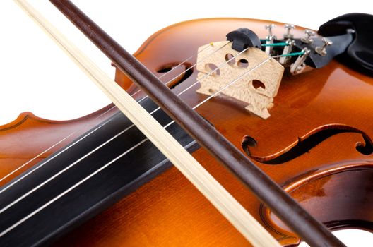 Violin close up isolated on white background.