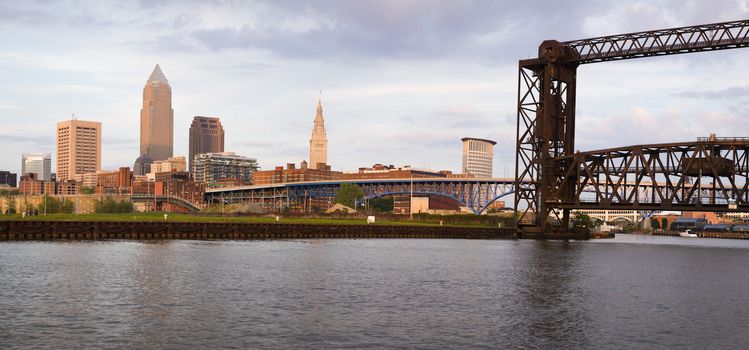 Panoramic view of downtown Cleveland, Ohio, USA.