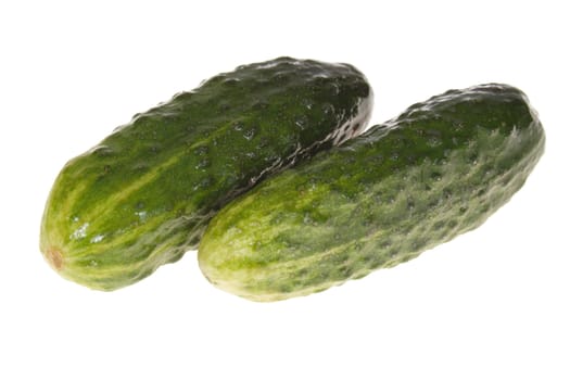 green cucumbers, photo on the white background
