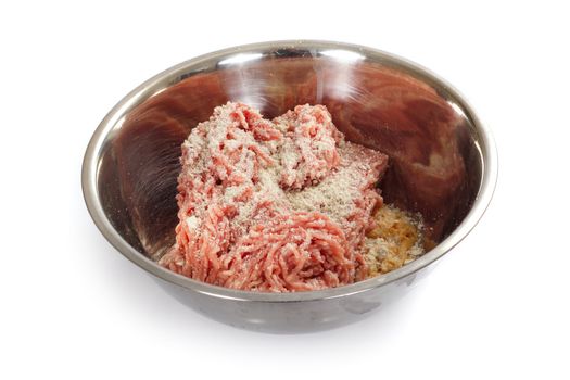 mince meat in bowl, photo on the white background