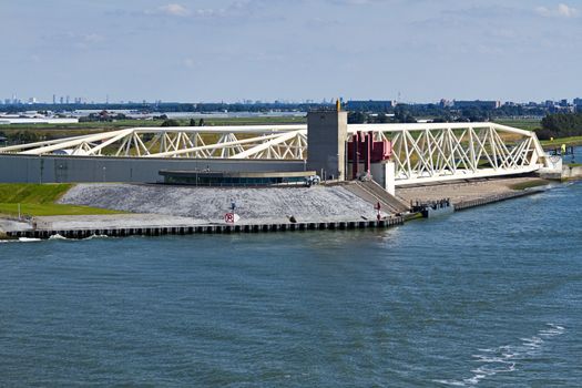 Left part of Storm Surge Barrier Maaslantkering, the Netherlands as seen from the seaside