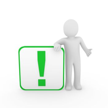 3d man human green exclamation mark surprise cube