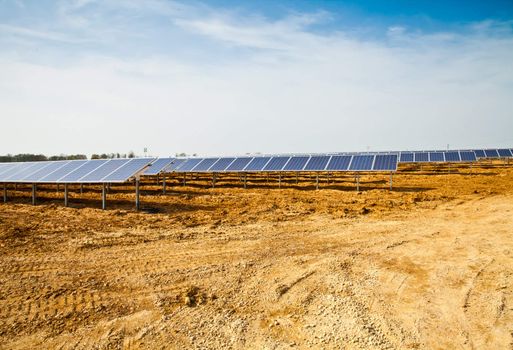 Works in progress in a solar panel plant,