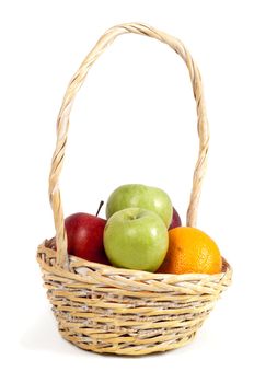 Basket with fresh fruits isolated on white