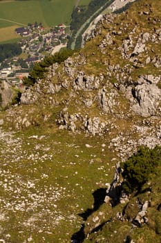 The Alpine mountains of Austria below the warm sun of summer