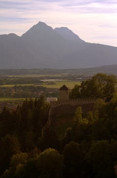 The Alpine mountains of Austria below the warm sun of summer