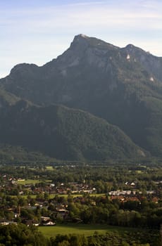 The Alpine mountains of Austria below the warm sun of summer