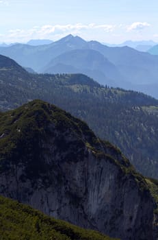 The Alpine mountains of Austria below the warm sun of summer