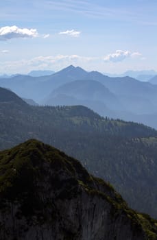 The Alpine mountains of Austria below the warm sun of summer