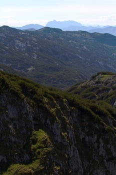 The Alpine mountains of Austria below the warm sun of summer