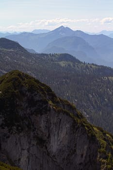 The Alpine mountains of Austria below the warm sun of summer