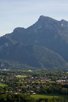 The Alpine mountains of Austria below the warm sun of summer