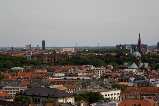 The Cityscape of Munich in Summer, from above the Marienplatz