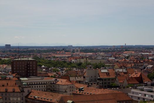 The Cityscape of Munich in Summer, from above the Marienplatz