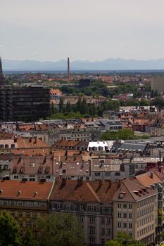 The Cityscape of Munich in Summer, from above the Marienplatz