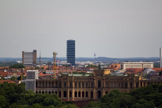 The Cityscape of Munich in Summer, from above the Marienplatz