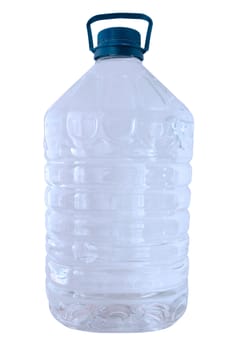 Bottled pure water in blue transparent plastic bottle.